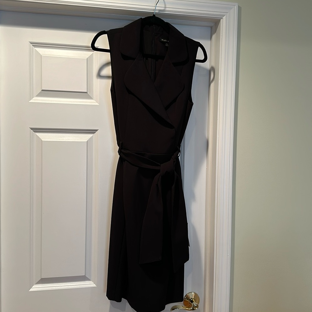 NWT Black Halo black wrap top sheath dress size 8